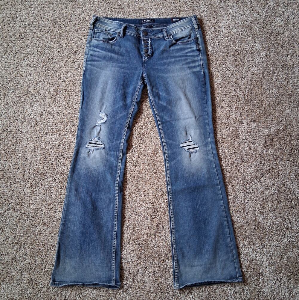 Silver Jeans Women's Aiko Mid Boot Bootcut 33 x 33 Distressed Button Fly L83705